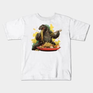 godzilla eat noodles Kids T-Shirt